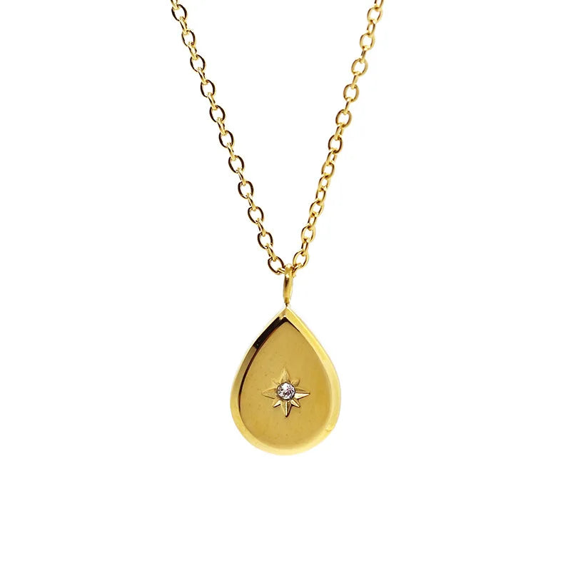 Vintage-Style Rhinestone Pendant Necklace for Women – Stainless Steel Fashion Jewelry
