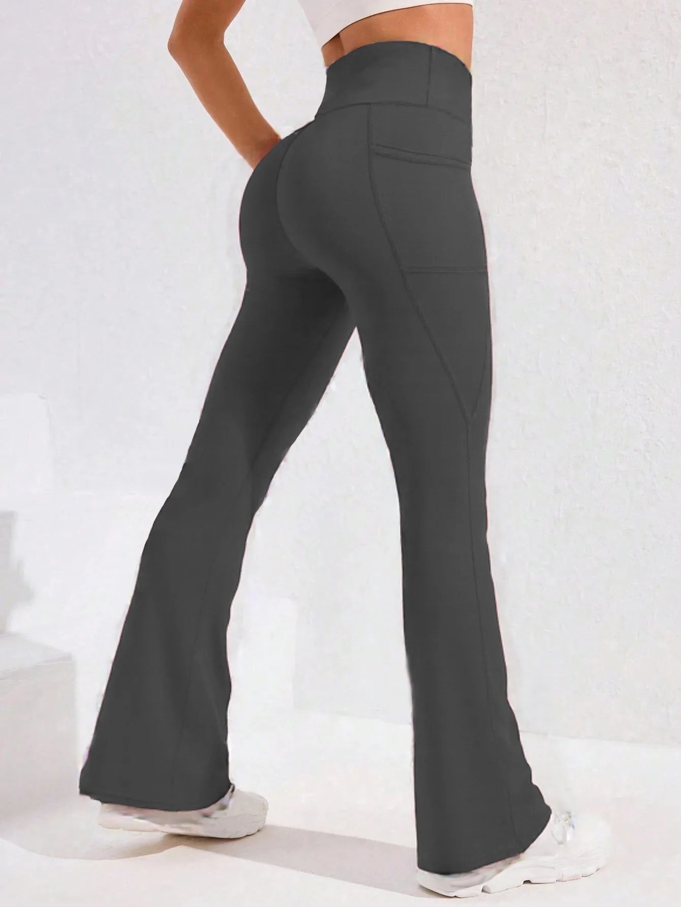 Women's High-Waist Flare Leg Yoga Pants with Pocket