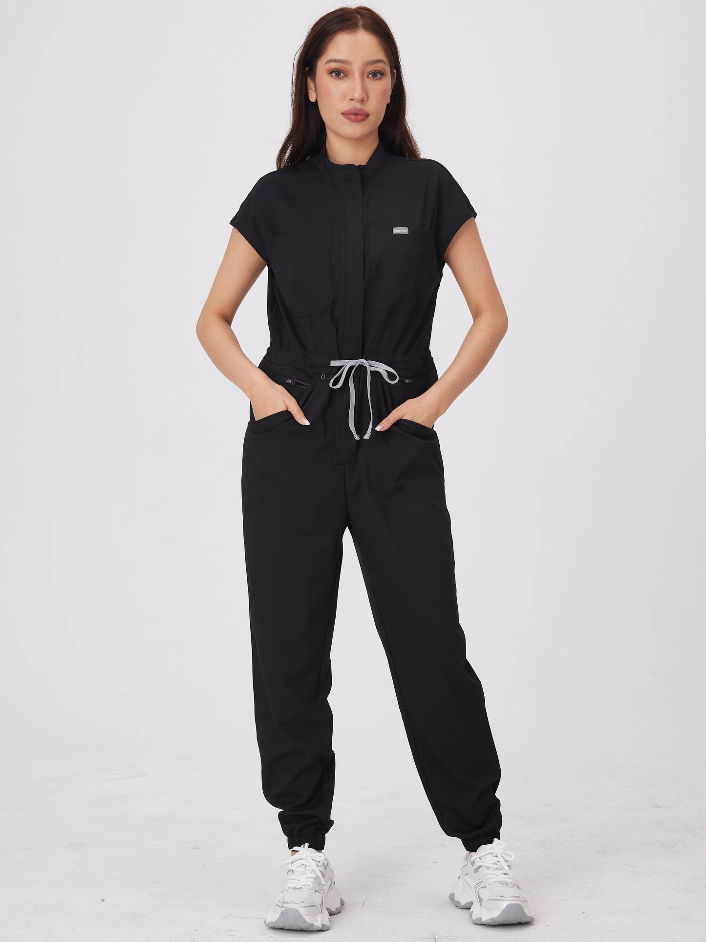Women's Short Sleeve Medical Scrub Jumpsuit – Hospital Uniform with Pockets
