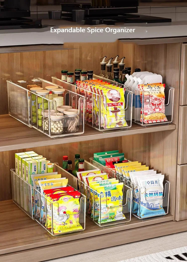 Clear Plastic Expandable Spice Organizer with Dividers – Snack, Tea Packet & Pantry Storage Containers