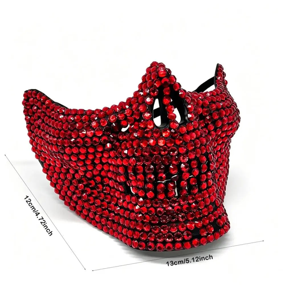 Rhinestone Skull Half-Face Costume Mask for Adults, Sparkling Gothic Punk Masquerade Accessory for Halloween, Cosplay and Themed Parties
