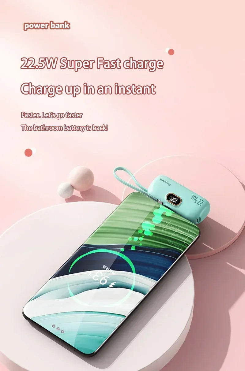 30000mAh Capsule Power Bank Fast Charge Portable Mobile Power Supply Emergency External Battery for Type-C, iPhone, Android