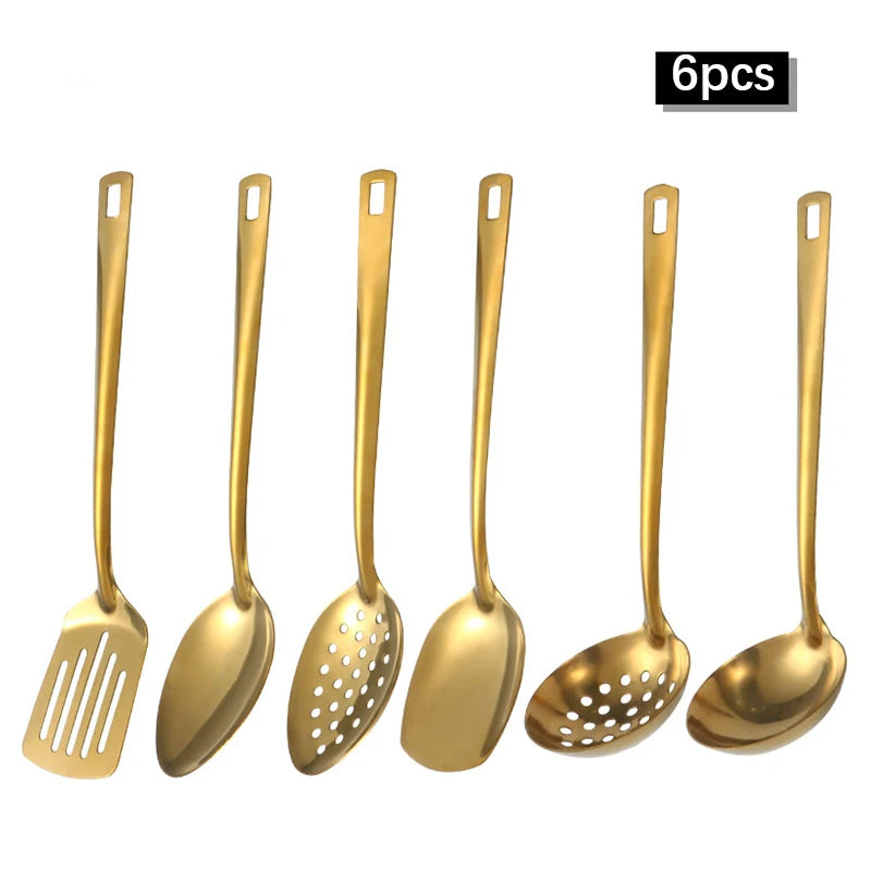 2/6pcs Stainless steel kitchenware set home creative Korean golden soup spoon colander hot pot spoon kitchen cooking frying s