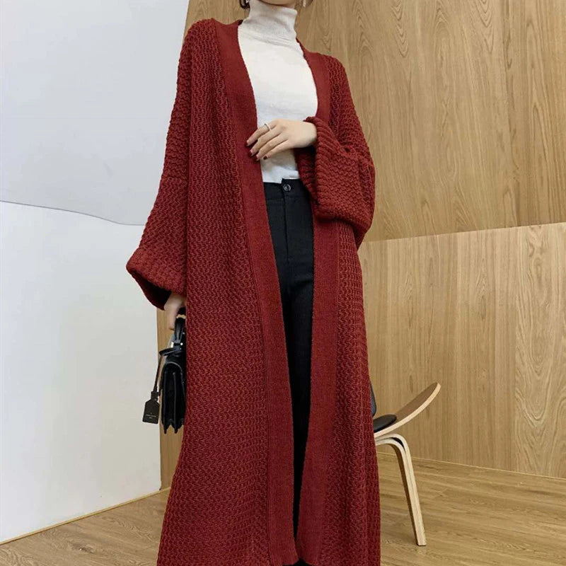 Women's Oversized Stretch Cardigan – Open Stitch Knit Sweater, Long Sleeve, Autumn Winter Fashion Coat"
