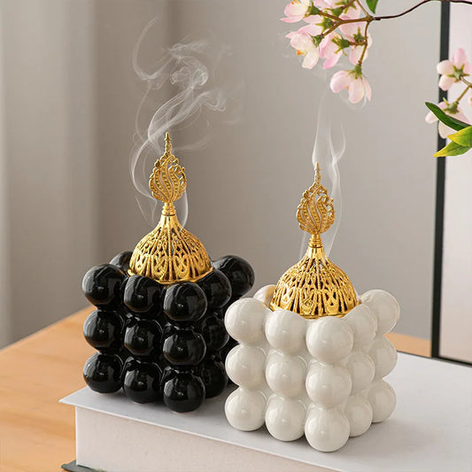 1pc Luxury Gold Arabic Aroma Burner ceramics Incense Burner Aromatherapy Middle East Inspired Decor for Home Yoga Garden Camping