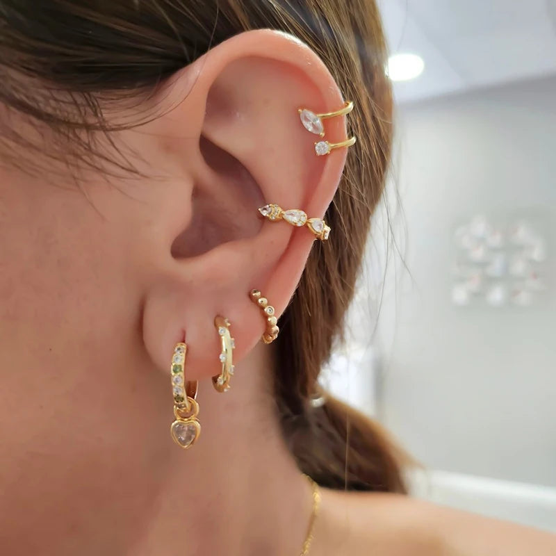 925 Sterling Silver Multi-Turn Hoop Earrings with White Zircon, Fashion Punk Jewelry for Women