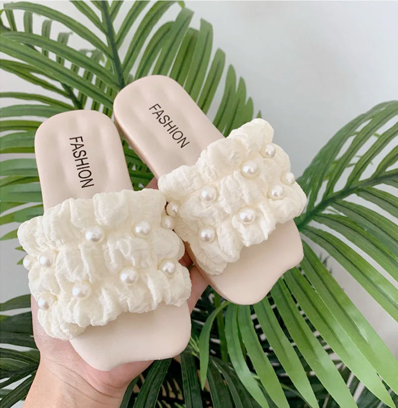 Children’s Summer Slippers – Girls' Sandals with Pearl Design | Soft-Soled Princess Slides