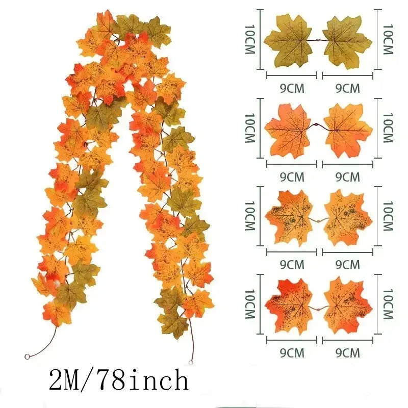 2M Artificial Maple Leaf Garland – Fall Faux Vine for Autumn Decor, Thanksgiving, Halloween, Weddings & Seasonal Home Decoration