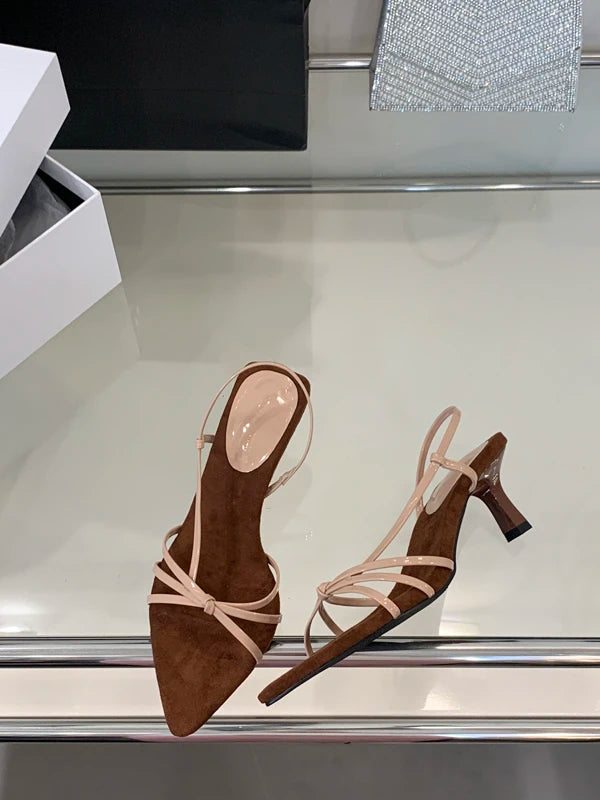Women’s Summer Heeled Sandals – 2025 Fashion Pointed-Toe Open Design with Spaghetti Straps | Party & Dress Shoes