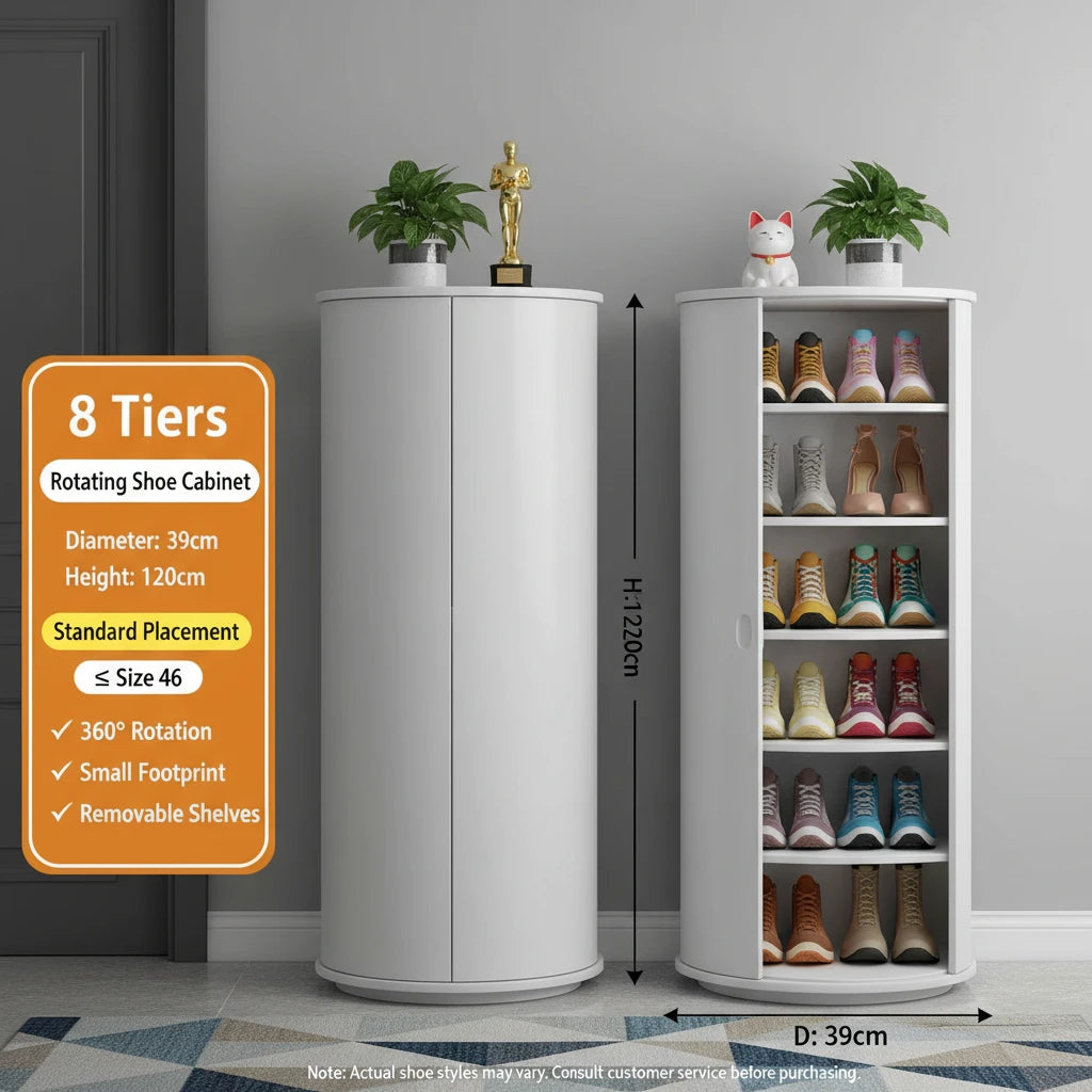 Multi-Layer Rotating Round Shoe Cabinet – Steel Frame Dustproof Shoe Storage Rack with Large Capacity Entryway Organizer