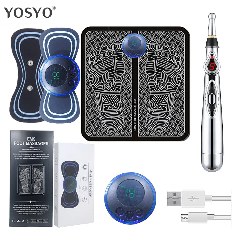 Compact Full Body Massage Set – Foot Pad, Precision Massage Pen & Adhesive Patch for Neck, Back & Targeted Relief