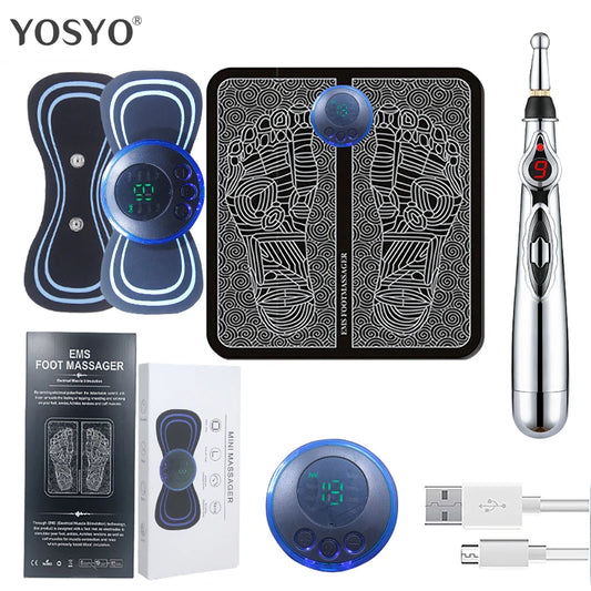 Compact Full Body Massage Set – Foot Pad, Precision Massage Pen & Adhesive Patch for Neck, Back & Targeted Relief