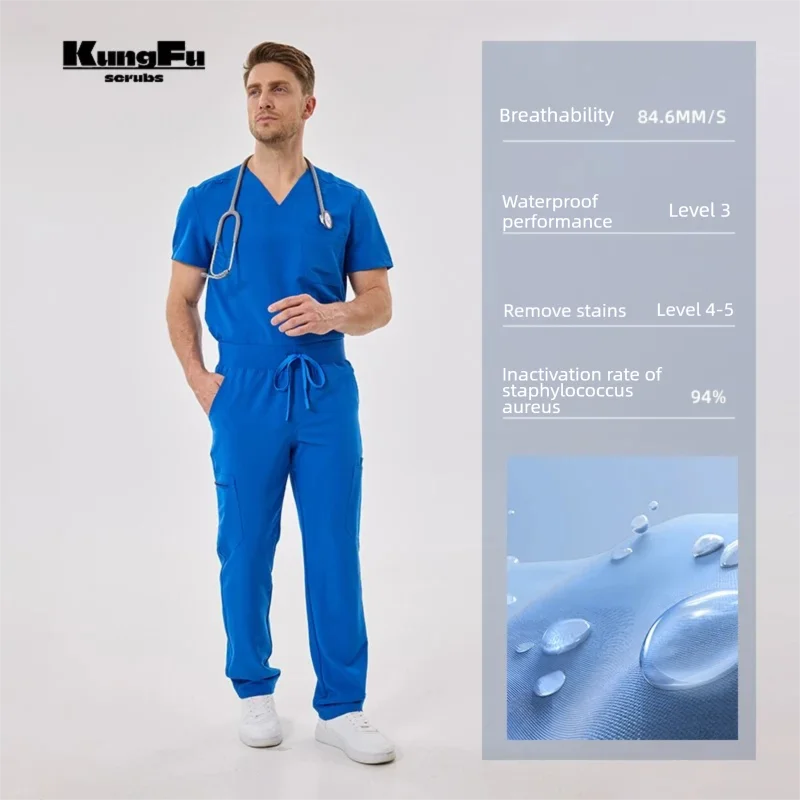 Men's Medical Scrubs Set – Short Sleeve V-Neck Top & Pants