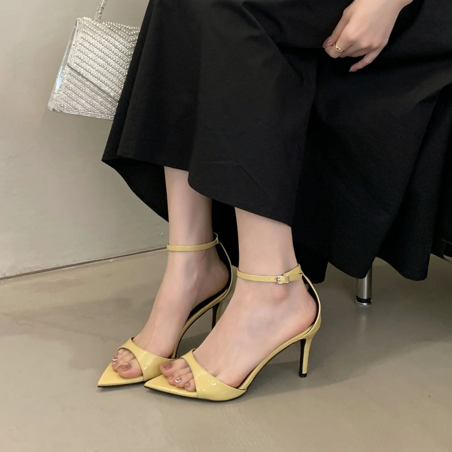 Women’s Fashion – Sexy Patent Leather High Heel Sandals with Buckle | Pointed Toe Party & Wedding Shoes