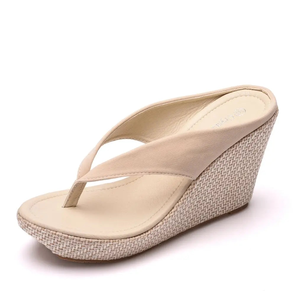 Women’s Platform Wedge Flip Flops – High Heel Beach Sandals, Boho Style, White & Pink