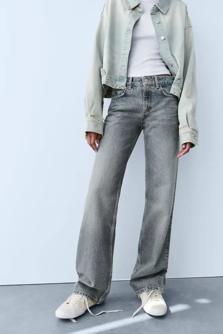 Women’s High-Waist Straight-Leg Jeans – Classic Long Denim Pants, Casual Autumn/Winter Style