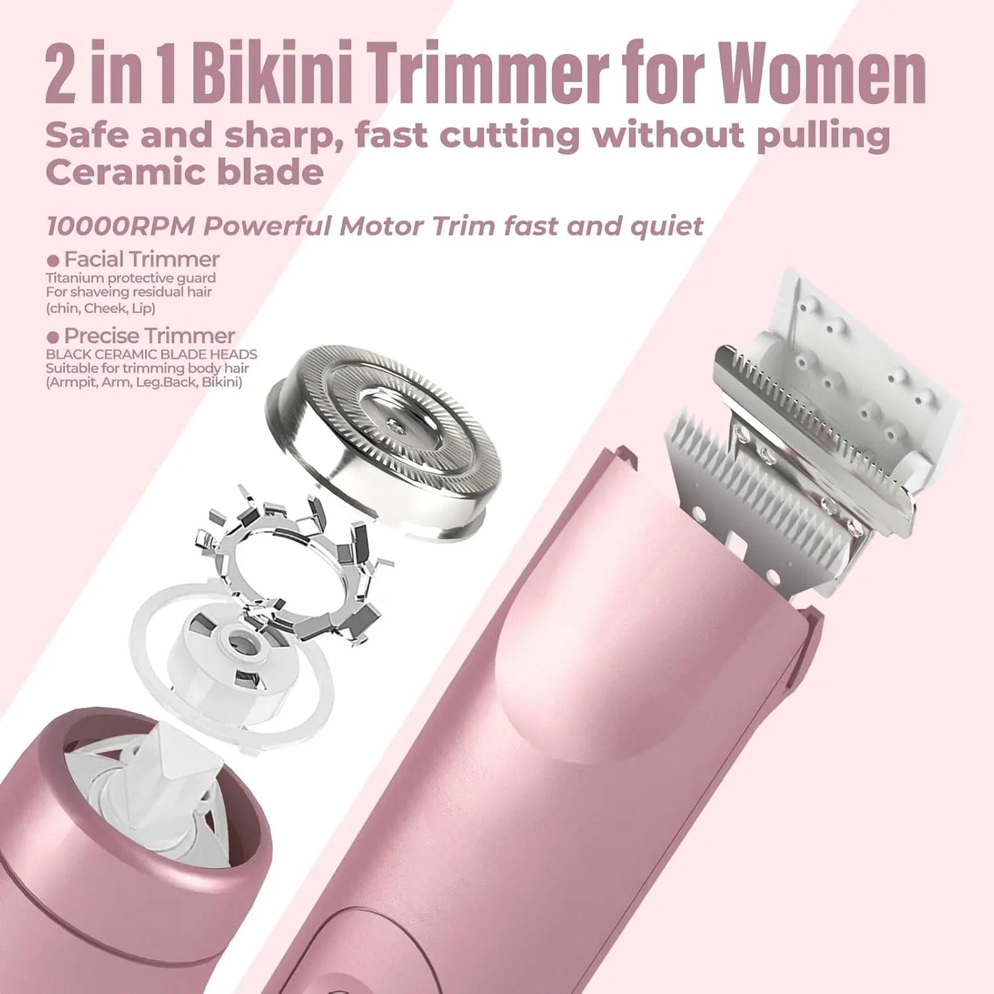 Electric Shaver for Women – 2-in-1 Epilator & Razor | Painless Hair Removal for Body, Legs, Face, Bikini & More