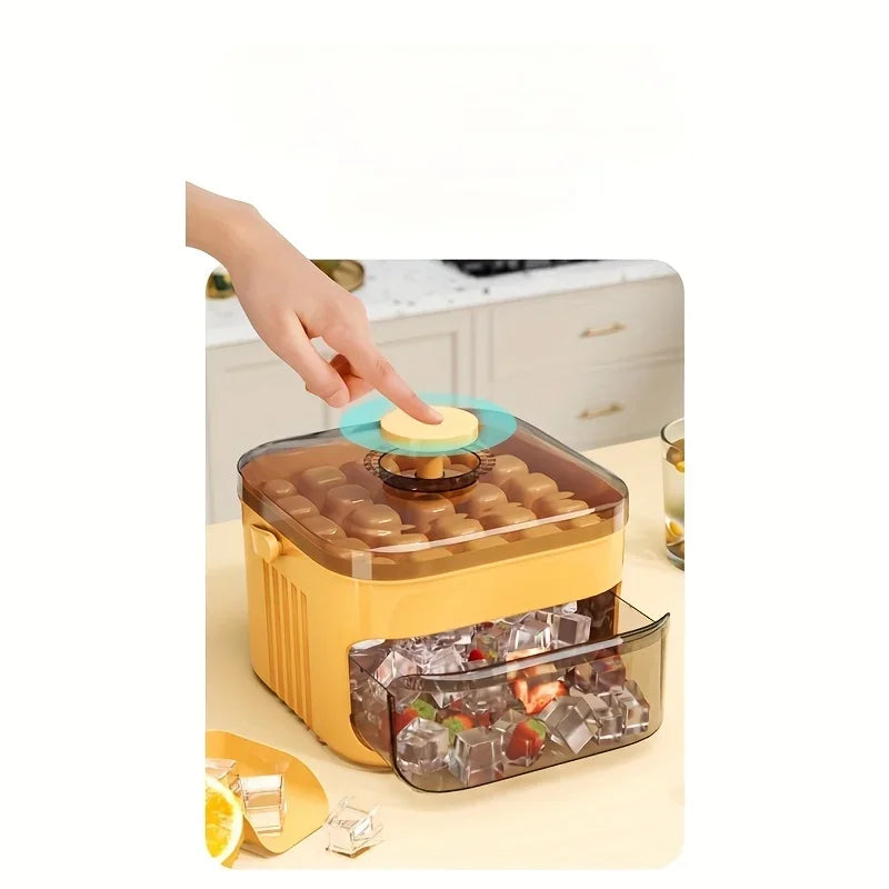 Premium Compact Double-Layer Ice Cube Tray with Lid & Storage Bin – Pull-Out Ice Drawer with Carry Handle | Space-Saving Kitchen Essential