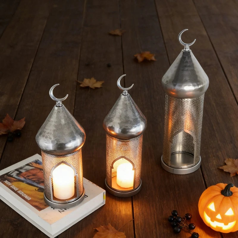 European Style Iron Hollow Wind Light Candle Holder – Ramadan & Eid Islamic Décor, Holiday Lantern for Christmas, Halloween, Parties, Home Decoration & Photography Props