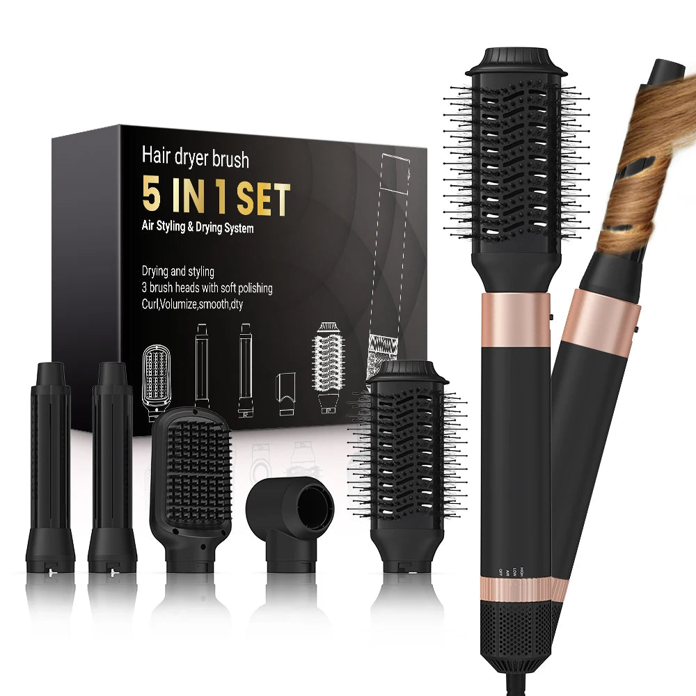 5-in-1 Detachable Hair Dryer Brush & Curling Iron Styling System