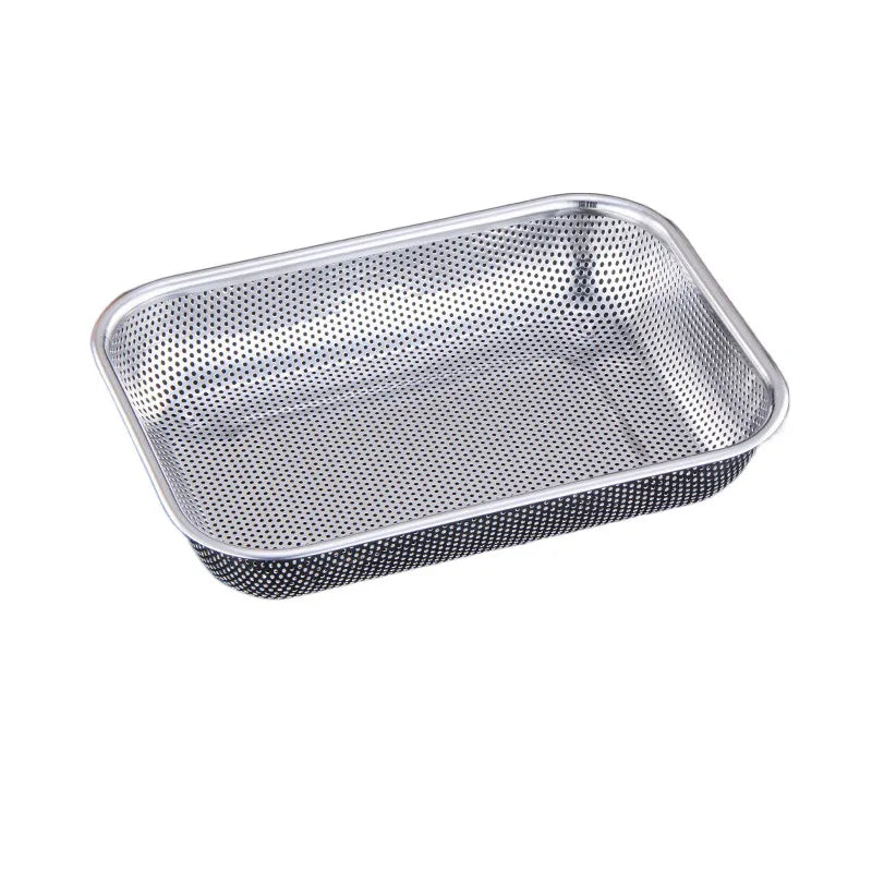 Stainless Steel Square Mesh Drain Basket Drain Basket 3 Size Vegetable Washing Basin Hollow Out Space-saving