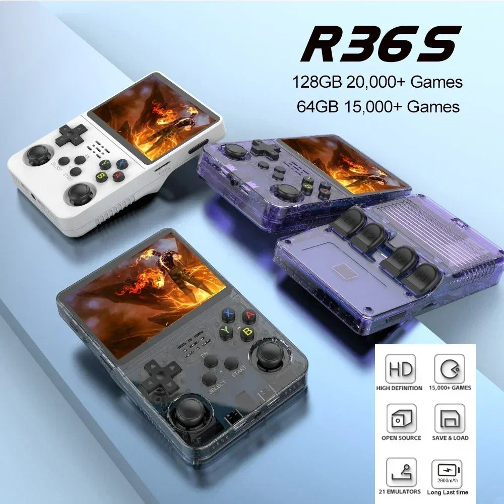 128GB R36S Handheld Retro Game Console – Open Source Linux System, 3.5" IPS Screen, Portable Pocket Gaming Player, Orange