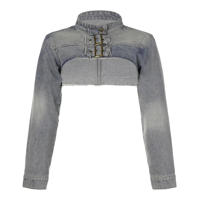 Denim Y2K Aesthetic Cropped Coat – Vintage Harajuku Fashion Women’s Streetwear Jacket