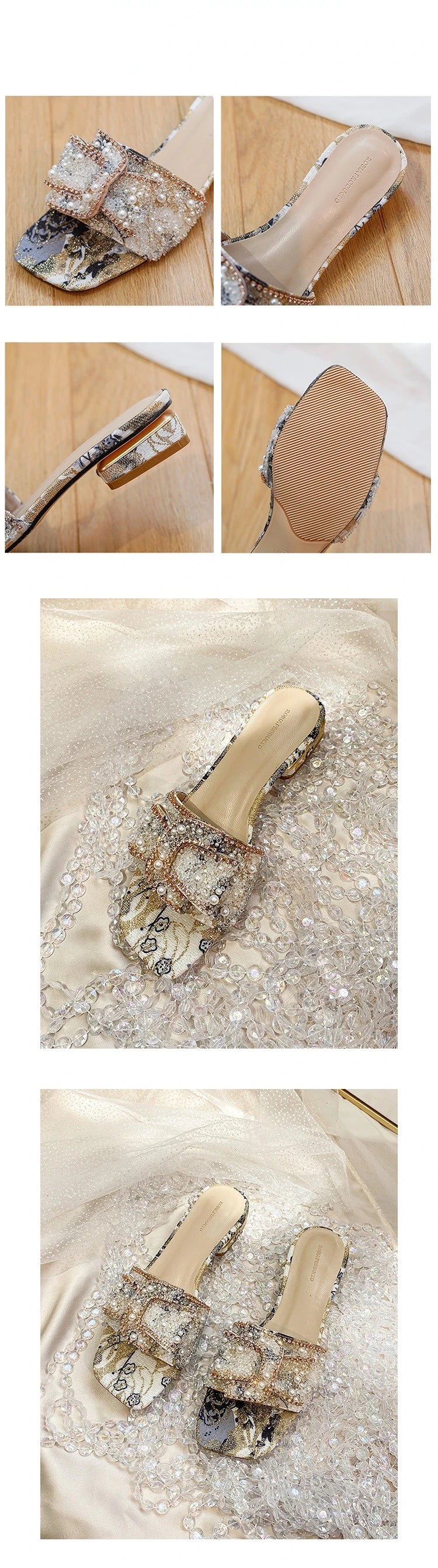 Women’s Rhinestone Slippers – Peep Toe Summer Sandals, Comfortable Chunky Heel Fashion Shoes