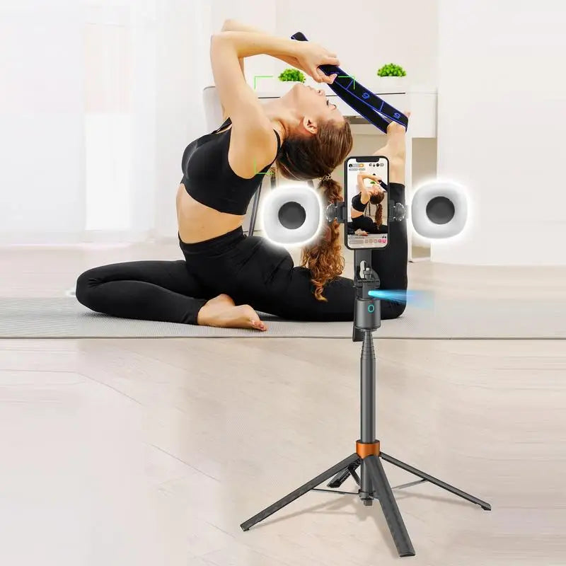 360° Smart Face Tracking Tripod & Selfie Stick, Rechargeable Auto Face Tracking Phone Holder with Dual Fill Lights for Live Streaming, Vlogging, Video Calls & Content Creation