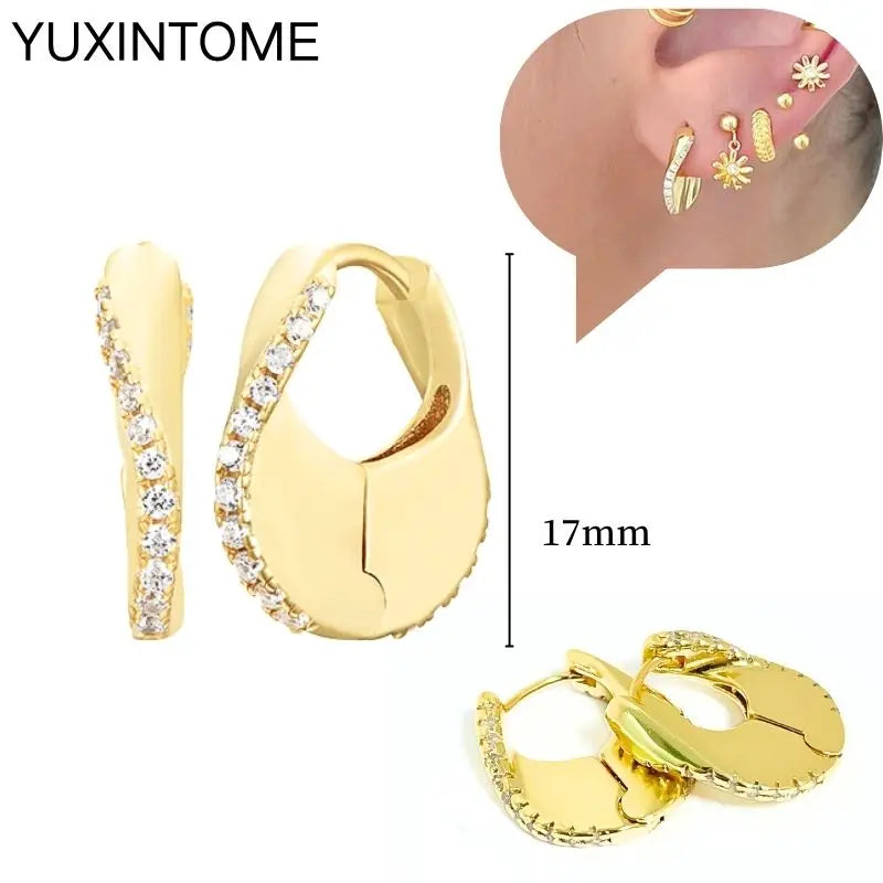 925 Sterling Silver Multi-Turn Hoop Earrings with White Zircon, Fashion Punk Jewelry for Women
