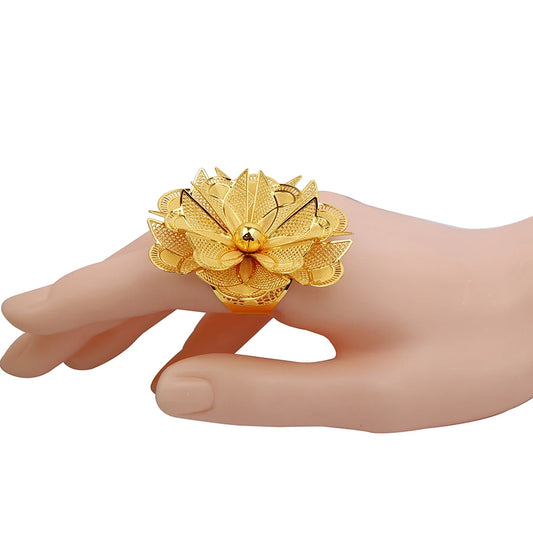 2025 Luxury Gold-Plated Flower Ring – Nigerian, Indian, and Ethiopian Inspired Statement Jewelry for Women – Ideal for Weddings, Parties & Gifts