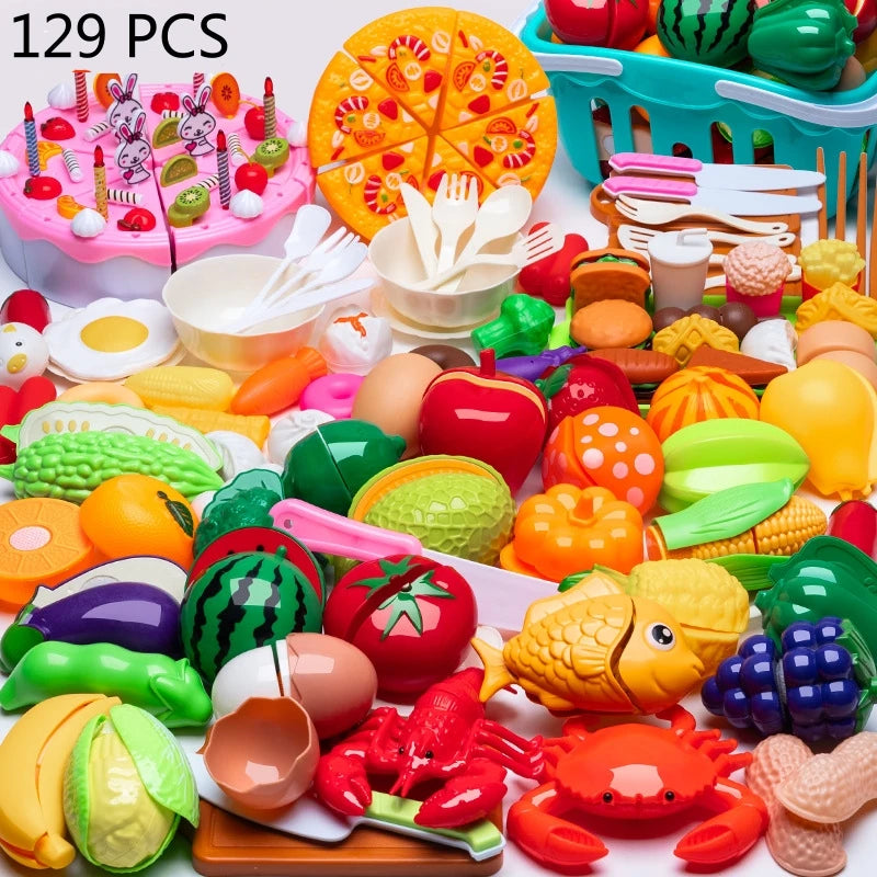 DIY Fruit & Vegetable Cutting Toy Set for Kids – Pretend Play Kitchen Food, Interactive Parent-Child Game, Birthday Gift