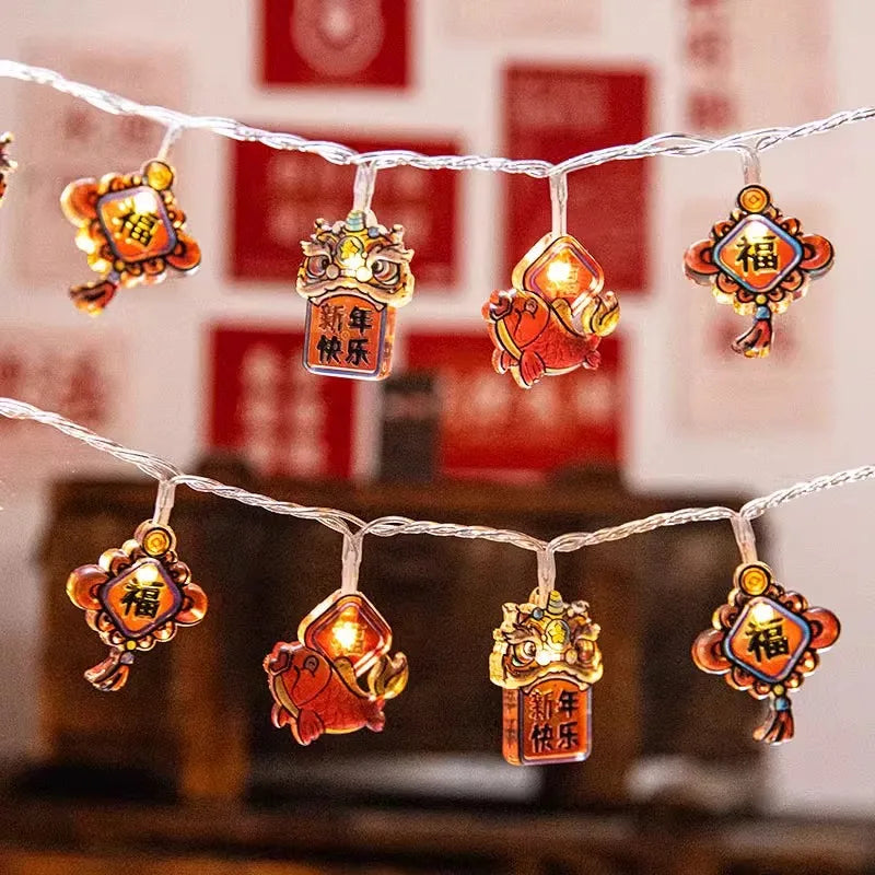 1.65m Chinese New Year's Lanterns Traditional Blessings String Lights 10  Led Light Plastic Lamp Housewarming Party Supply