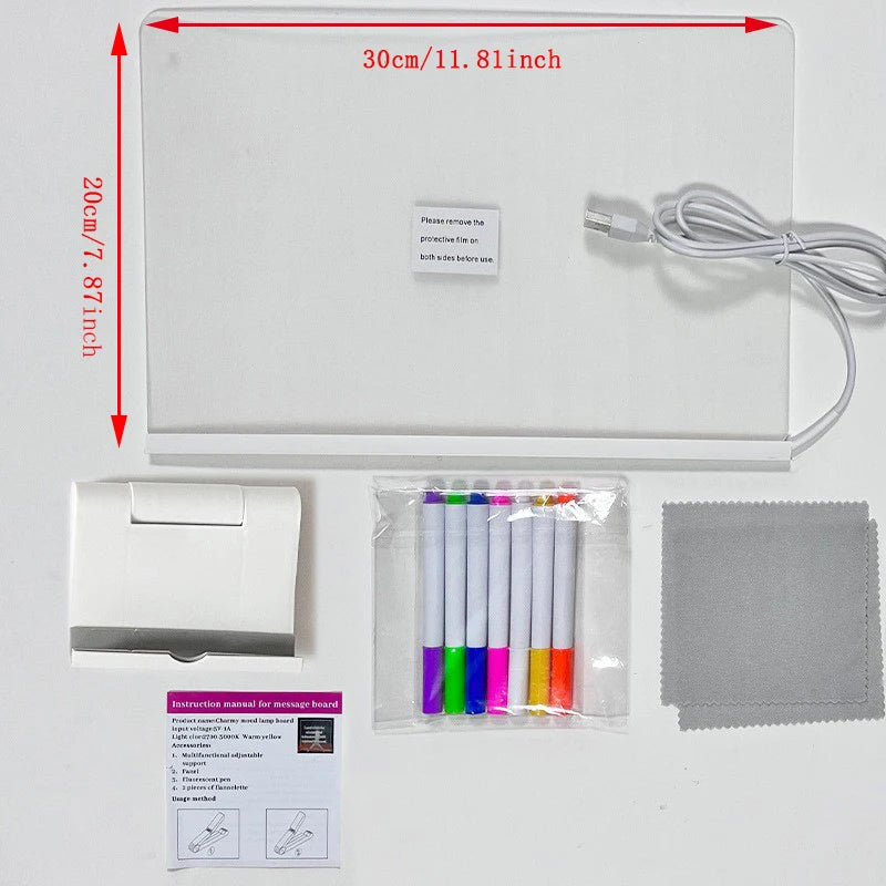 LED Acrylic Drawing Board for Kids – Glow Erasable Writing & Doodle Board with Stand, Reusable Memo Board, DIY Creative Toy, 7 Color Marker Pens