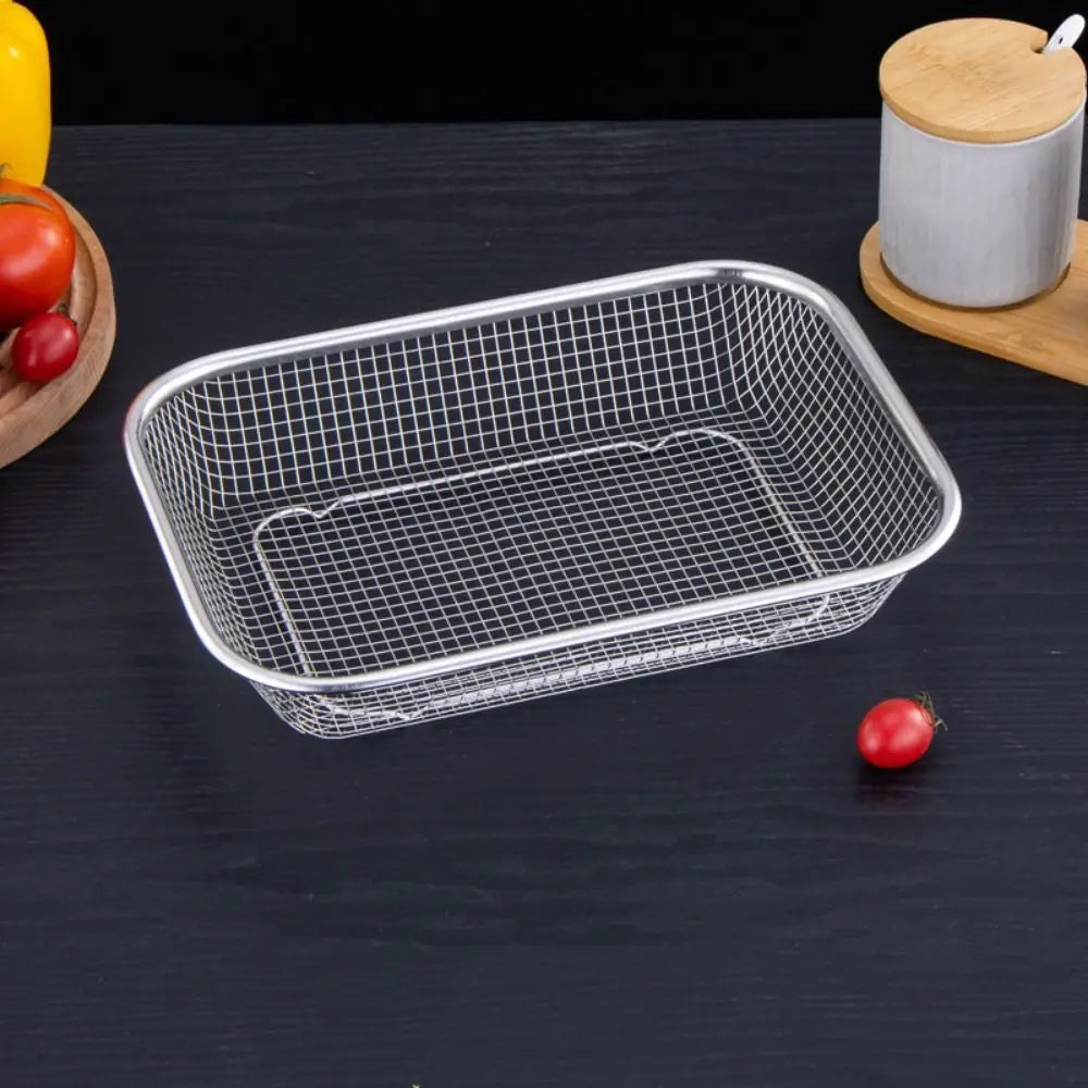 Stainless Steel Square Mesh Drain Basket Drain Basket 3 Size Vegetable Washing Basin Hollow Out Space-saving