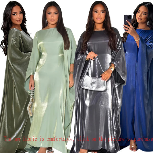 Ramadan Eid  Satin Batwing Abaya Dubai Women Islam Muslim Maxi Kaftan Dresses Kebaya Caftan  Robe Femme