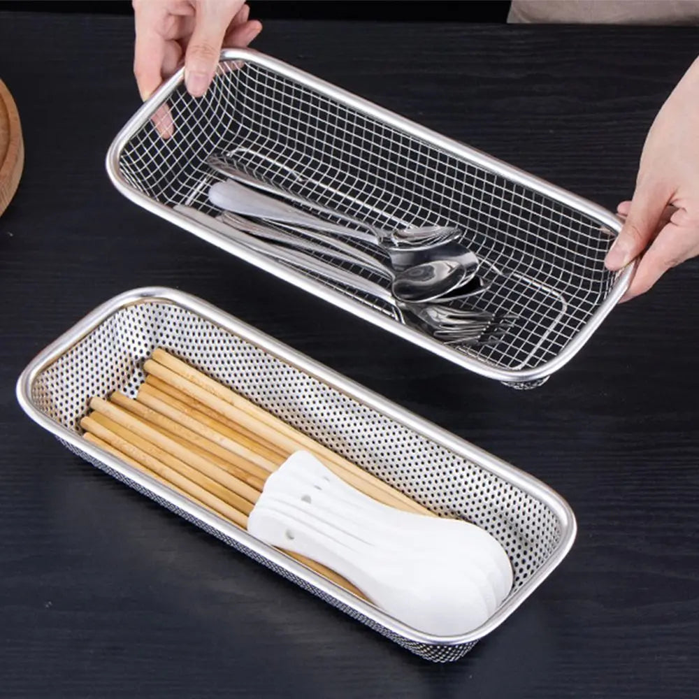 Stainless Steel Square Mesh Drain Basket Drain Basket 3 Size Vegetable Washing Basin Hollow Out Space-saving