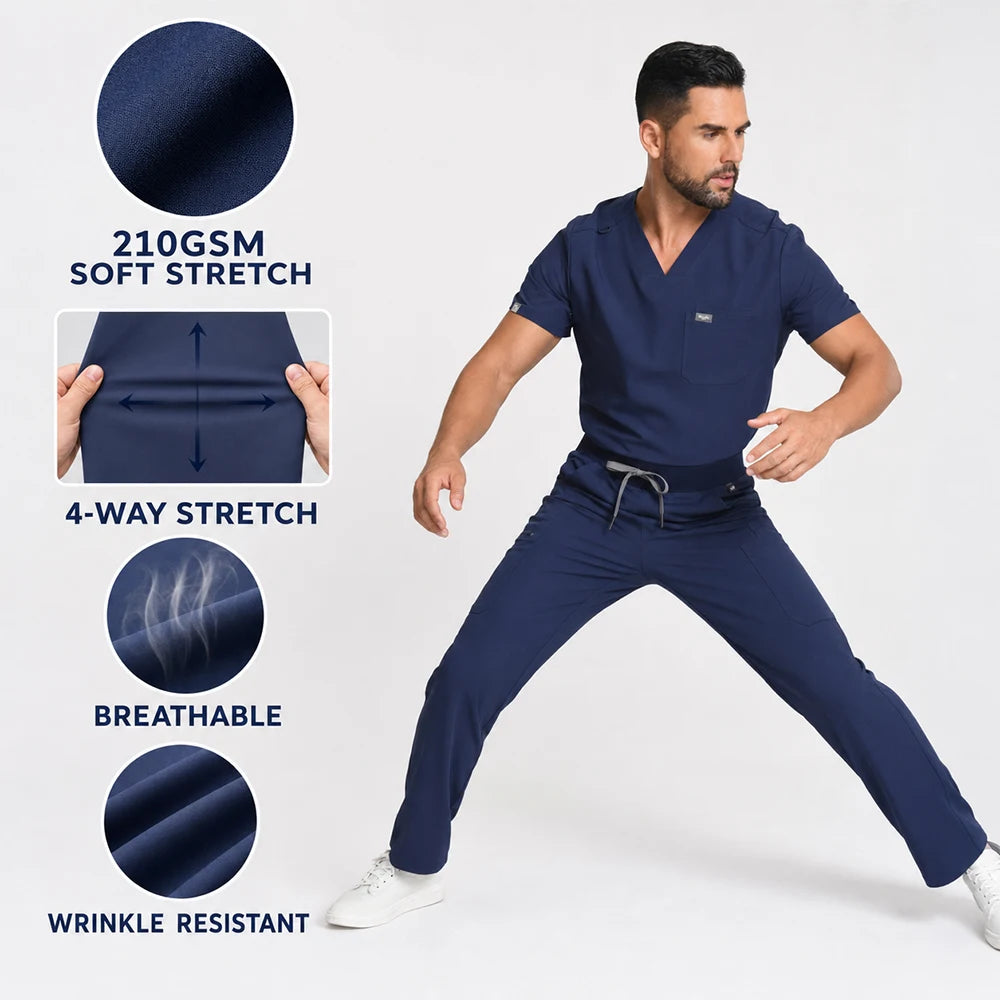 Men's Silver Ion Antibacterial Scrubs Set — Soft Stretch 2-Piece Medical Uniform
