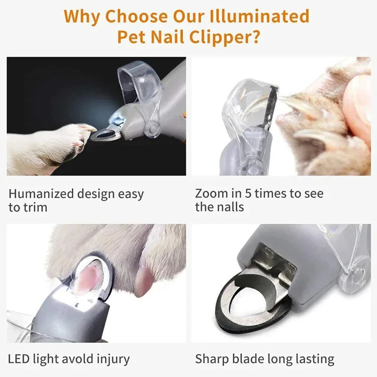 Pet Nail Clipper with LED Light – Stainless Steel Cat & Dog Nail Trimmer