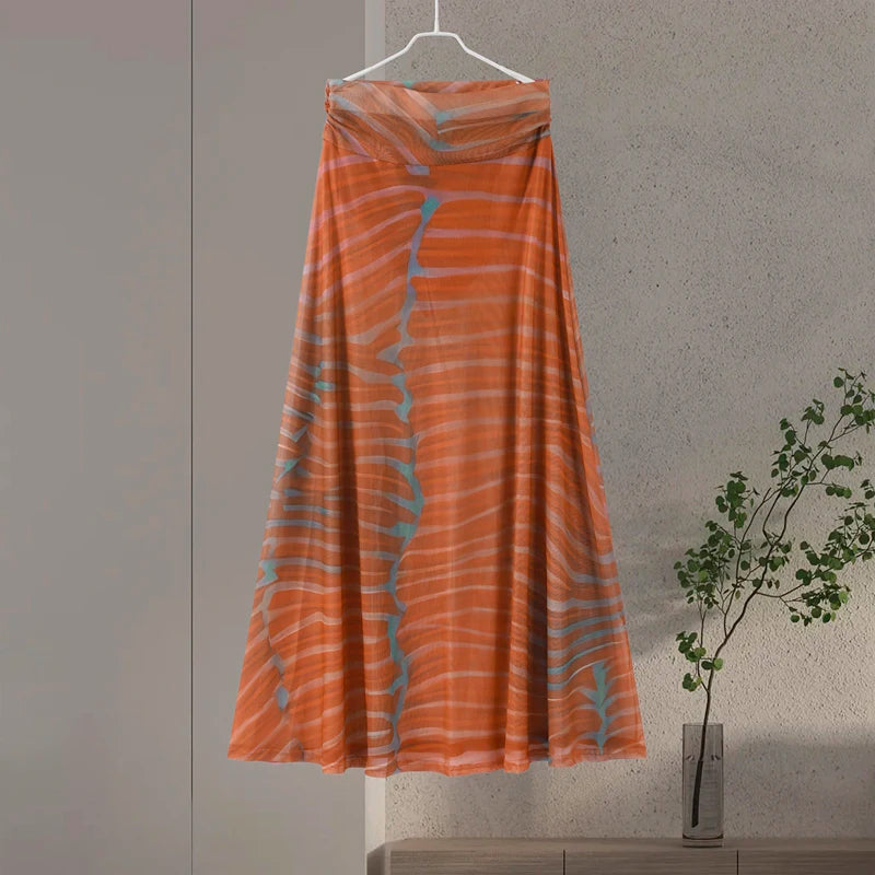 Chic Women's Printed Skirt Outfit – Sleeveless O-Neck Bodysuit with High-Waist Skirt