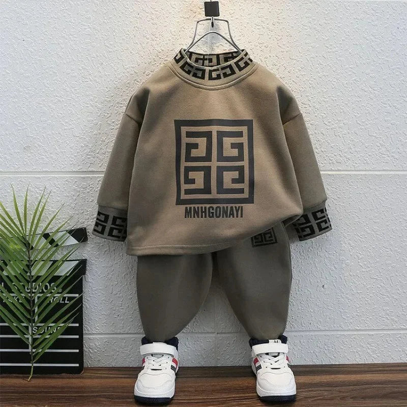 2025 New Fashion Autumn Spring Baby Boys Outfits Casual Clothing Retro Color Long Sleeve Sweatshirt Elastic Pants Kids Suit