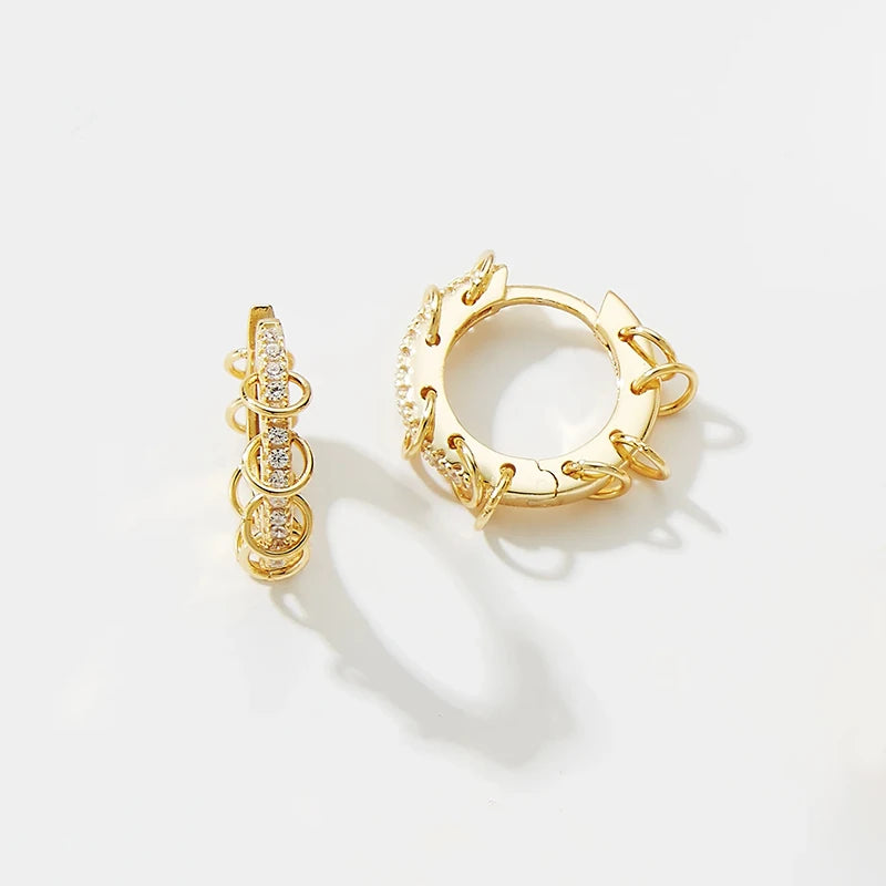 925 Sterling Silver Multi-Turn Hoop Earrings with White Zircon, Fashion Punk Jewelry for Women