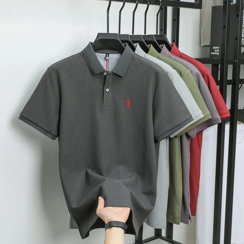 Men’s 100% Pure Cotton Breathable Short Sleeve Polo Shirt – Luxury Embroidered, Loose Fit Casual & Summer Business Wear