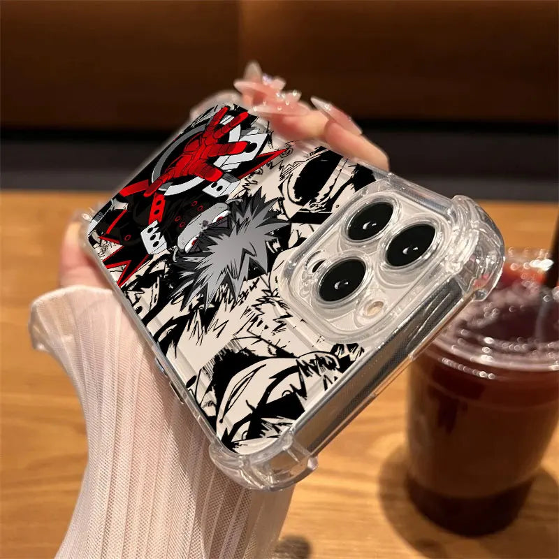 Katsuki Bakugo Anime Clear Phone Case for iPhone 17 Air, 17, 16e, 16, 15, 14, 13, 12, 11 Pro Max Plus Soft Silicone Cover
