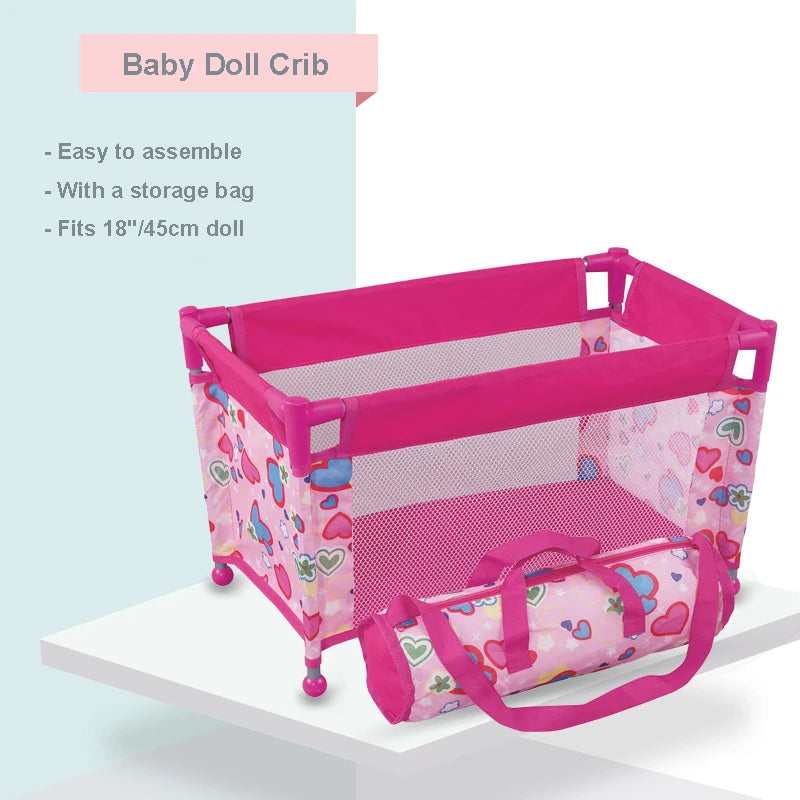 Baby Doll Crib & Pack-n-Play Set with Carry Bag — Fits Up to 18" Dolls
