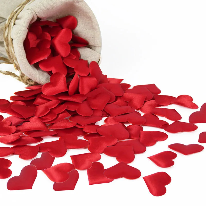 100/200 pcs Artificial Love Heart Petals – Satin & Sponge Confetti for Valentine’s Day, Wedding, Party, Table and Bed Decorations