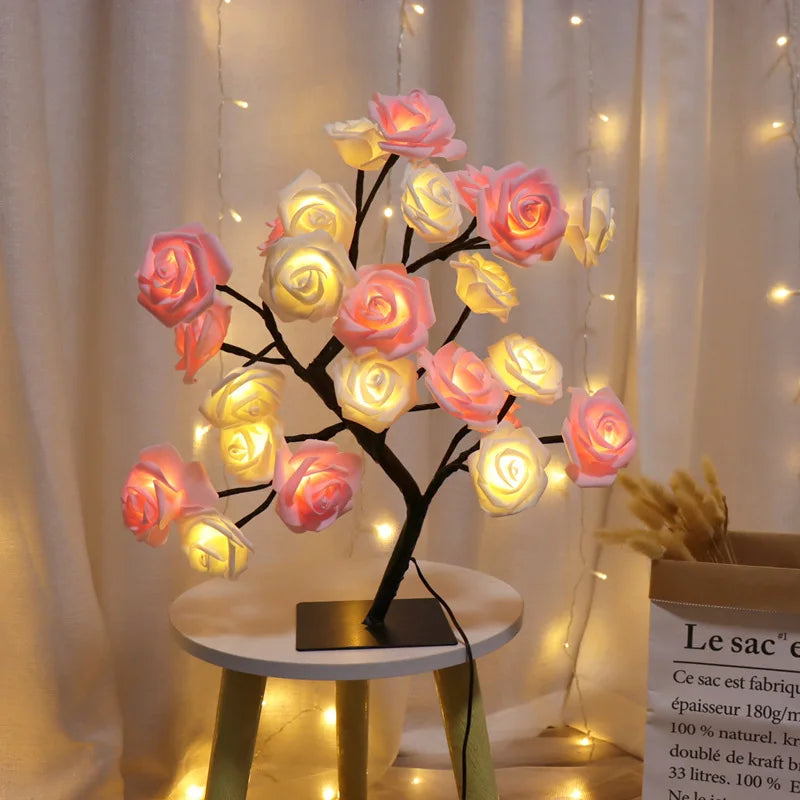 24 LED Rose Lamp, Rose Light Tree Table Top Decorations for Wedding Mother's Day Valentine’s Day Decorations, Gift for Girls Mom