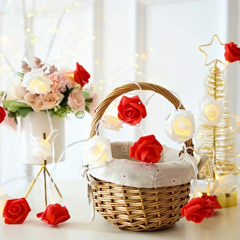 Artificial Rose Flower LED String Lights (10/20 LEDs) – Decorative Fairy Light Garland for Home, Wedding, and Party Decor