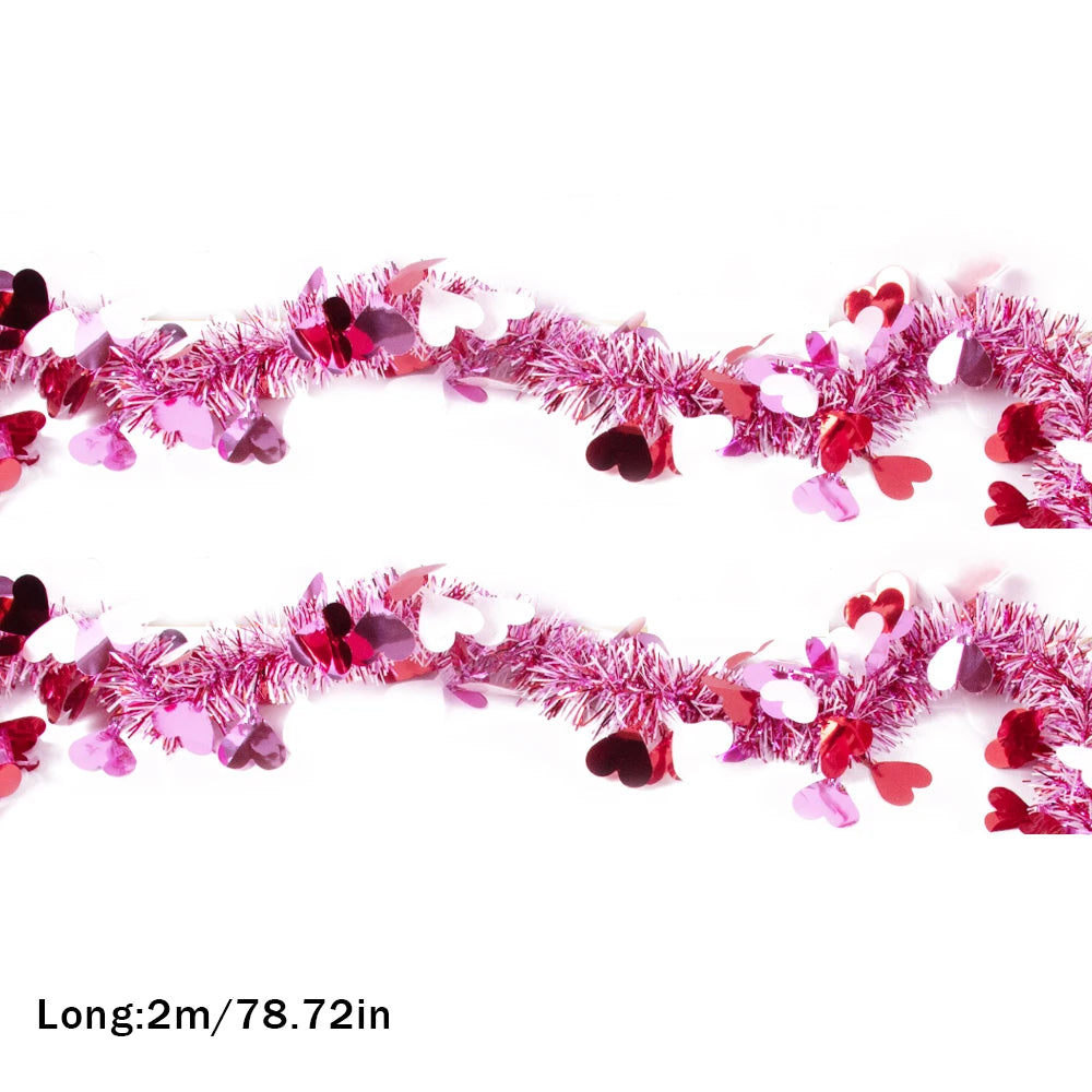 2M Red Heart Tinsel Garland – Metallic Twist Streamer for Valentine’s Day, Weddings, and Party Decorations