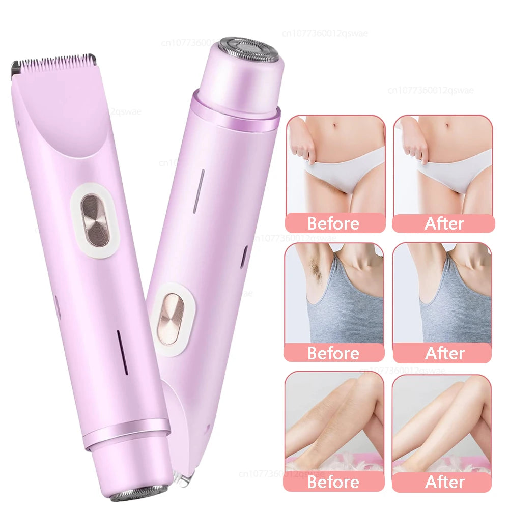2-in-1 Electric Razor for Women – Waterproof Bikini Trimmer & Body Shaver | Wet & Dry Use | IPX7 Rated for Pubic Hair, Legs, Underarms & More